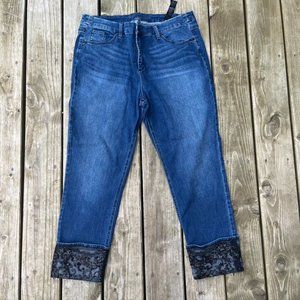 Chico’s so slimming ankle 3R crop jeans Black Lace Sequin Cuff